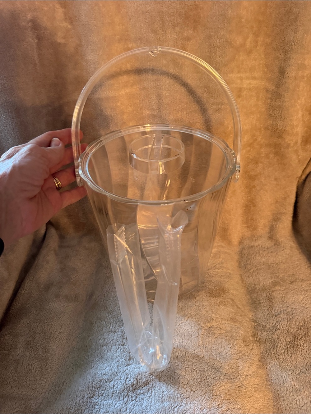 Clear Acrylic Ice Bucket with Handle and Tongs